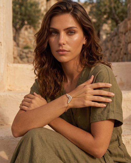 Crystal Chevron Hand Chain - worn