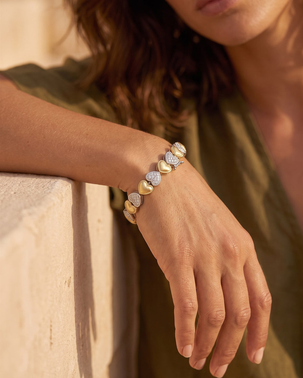 Heart tennis bracelet - worn